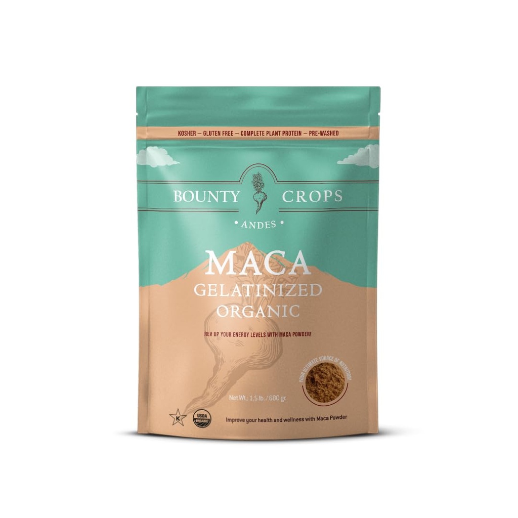 Poudre de maca biologique Gélatinisée 24 Oz (1,5 lb - 680 gr), Energy & Vitality Booster, Non-OGM & sans gluten, Péroun Superfood, certifié biologique