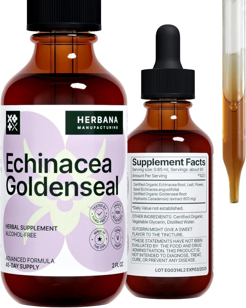 Echinacea und Goldenseal 2 fl oz Flüssiger Extrakt - Natürliche Kräuterergänzung - Immununterstützung Tropfen - Enhance Sleep | Boost Energy - Hohe Potenz - 45-Day Versorgung