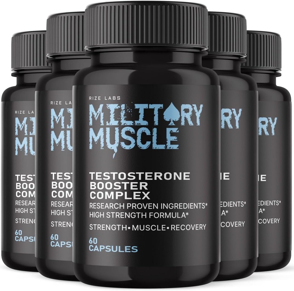 rize labs Men's Military Muscle, All Natural Dietary Supplement to Improve Performance, Capsules Promote Stamina and Energy - Pack of 5(300 Capsules)