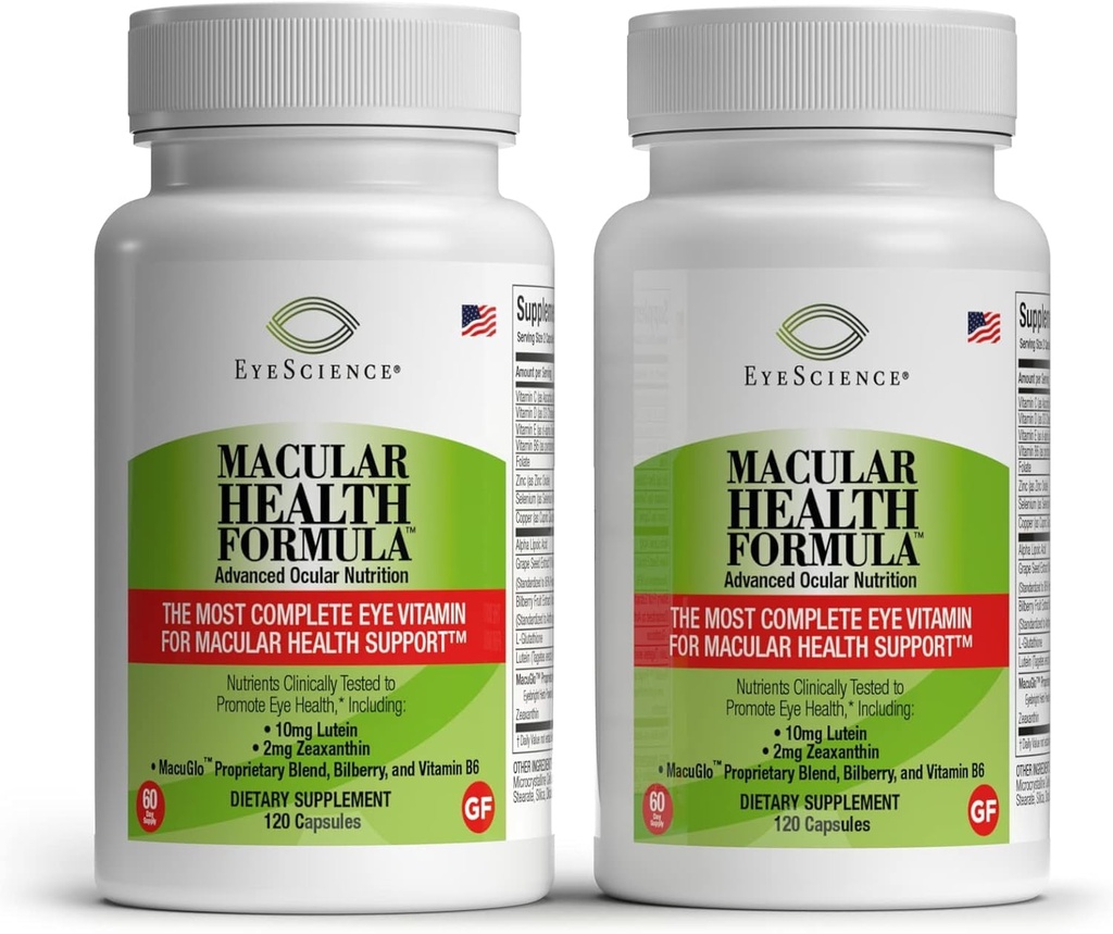 EyeScience – Macular Health Formula – 120 Kapseln – Komplettes Nahrungsergänzungsmittel für die Augengesundheit – Enthält Lutein, Zeaxanthin, Vitamin C, D, E & B6-2-Pack