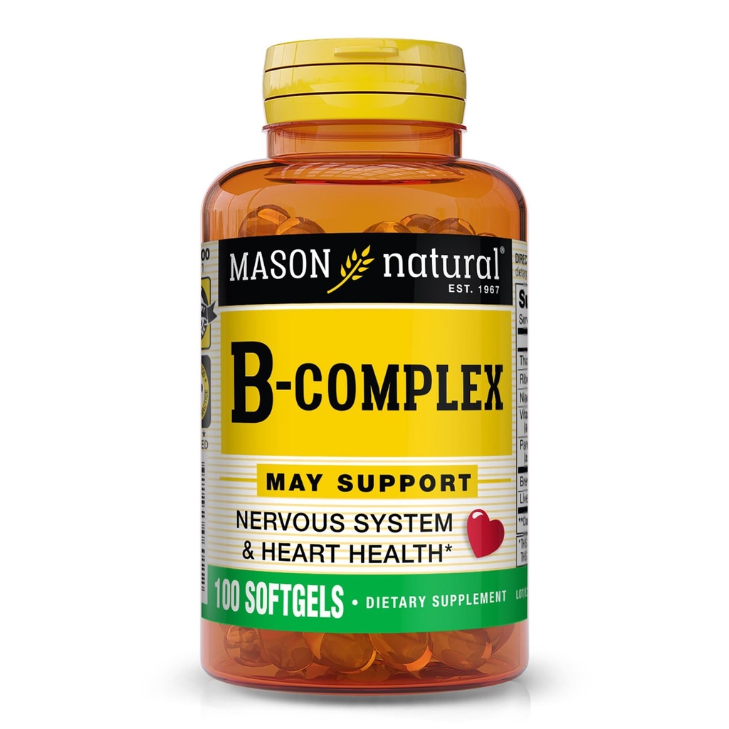 MASON NATURAL Vitamin B,Complex, 300,Day Supply, for Normal Nerve Support and Energy Metabolism, 100 Softgels (Pack of 3)