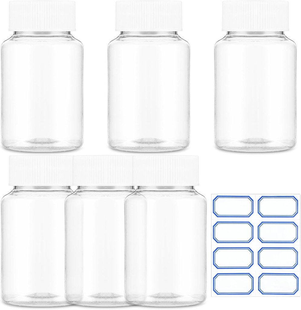 Sibba Clear Pill Bouteille 6 Pcs Empty Medicine Organizers 30ML Jar Powder Box Storage Transparent Réagent Conteneurs Distributeur en plastique fuite de la preuve bouchons Réceptacle pour les produits de toilette Counter Etiquettes