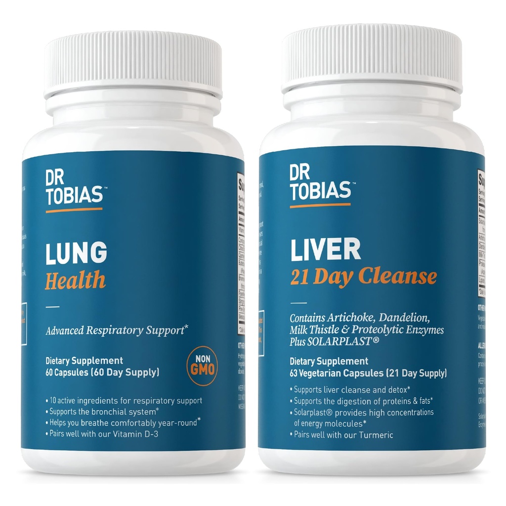 Dr. Tobias Lung Health & Liver 21 Day Cleanse per polmone e fegato Cleanse & Detox con vitamina C, Butterbur, Quercetin, Solarplast, Artichoke, Latte Thistle