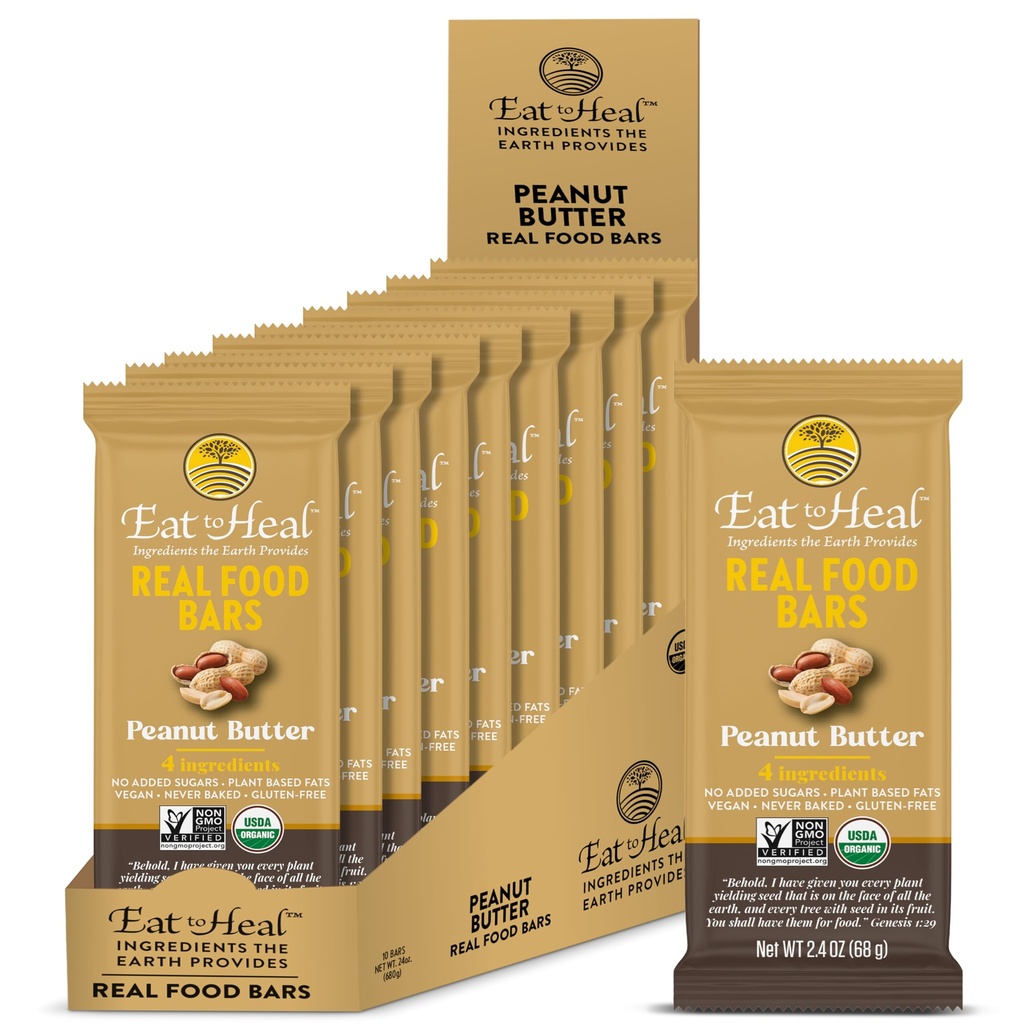 EatToHeal Peanut Butter Real Food Bar - Organic Vegan Healthy High Protein Bars - Low Sugar Meal Ersatz, Non GMO, Nie gebacken, Plant Based, Gluten Free - Gefertigt zu genießen, nicht auf Regalen sitzen
