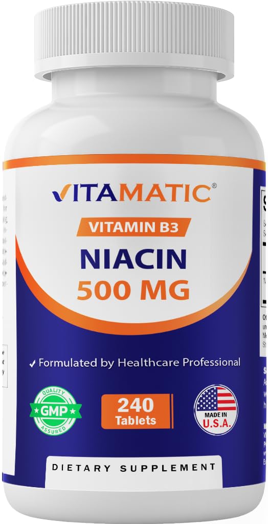 Vitamatic Niacin (Vitamin B3) 500mg,240 Tabletten - Nicht-GVO & Glutenfrei