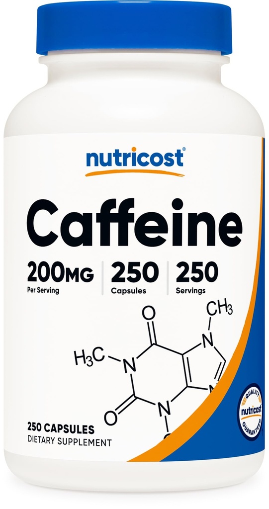 Pilules de caféine Nutricost, 200 mg par portion (250 capsules)