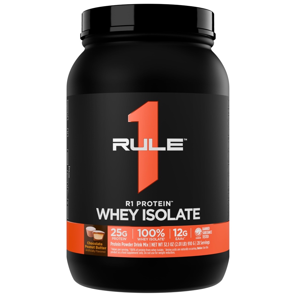 Règle 1 Protéines R1 Isolation de lactosérum - avec 25g de protéines et 6g de BCAA Exclusivement à partir de sources isolées et hydrolysées pour la récupération d'entraînement (2 livres*, beurre d'arachide au chocolat)