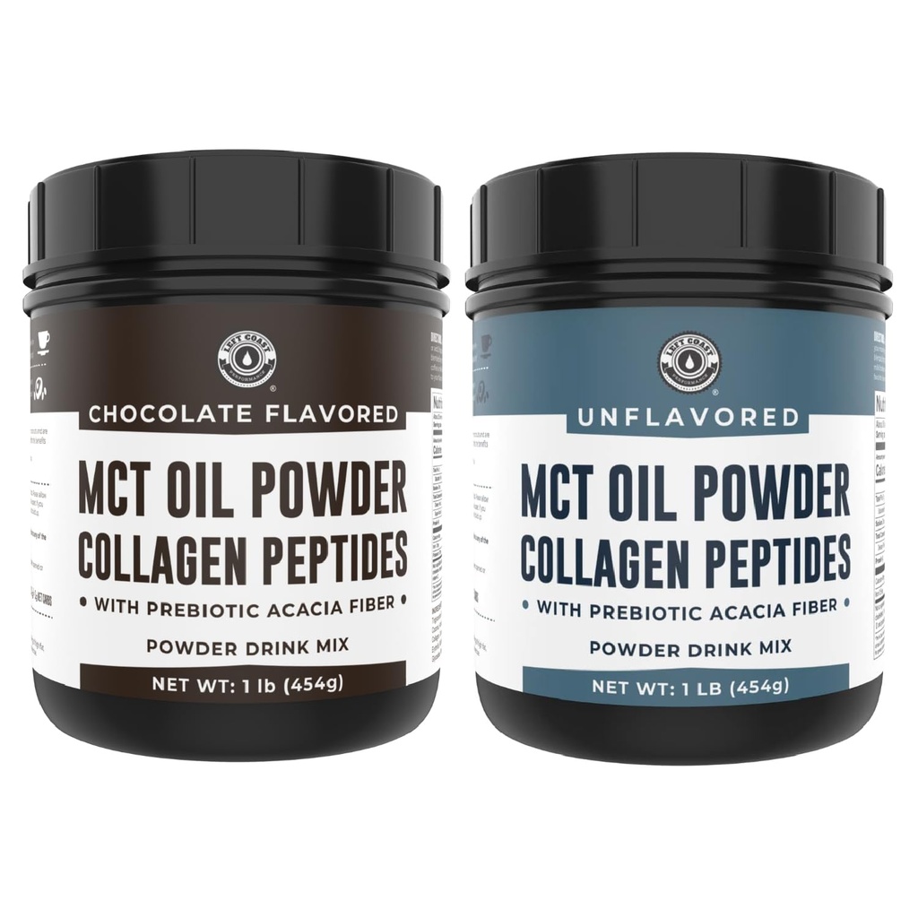 Left Coast Performance Schokolade MCT Öl Pulver & Collagen Peptide, 1lb + Unflavored MCT Öl Pulver & Collagen Peptide, 1lb