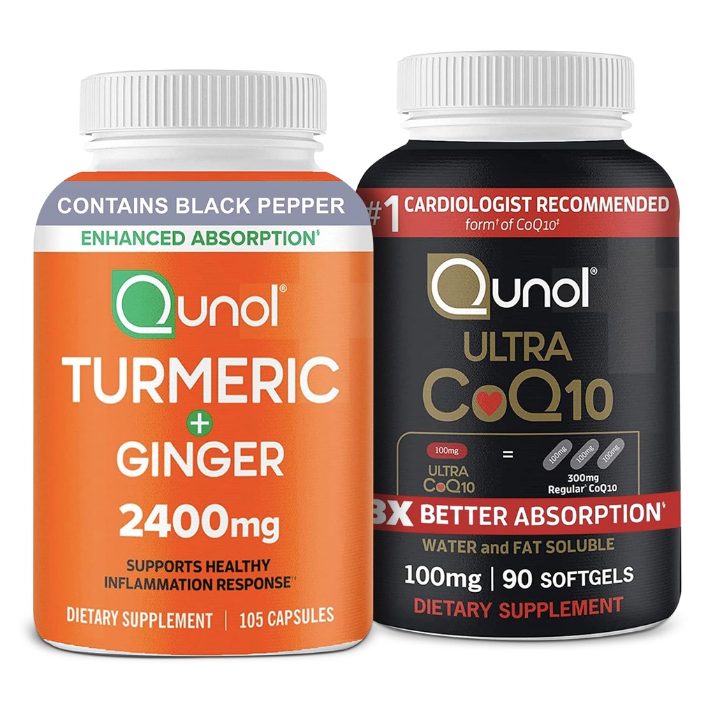 Qunol CoQ10 & Turmeric: Curcumina Turmerica, 2400mg, 105 Capsule & Ultra CoQ10 100mg, 90 Softgels