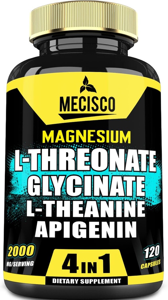 2000mg Magnesium L Threonat Supplement mit Magnesium Glycinat, L-Theanin & Apigenin - Positive Stimmung, Gehirngesundheit, Fähigkeit zu erinnern & Muskelwachstum Unterstützung - 120 Kapseln