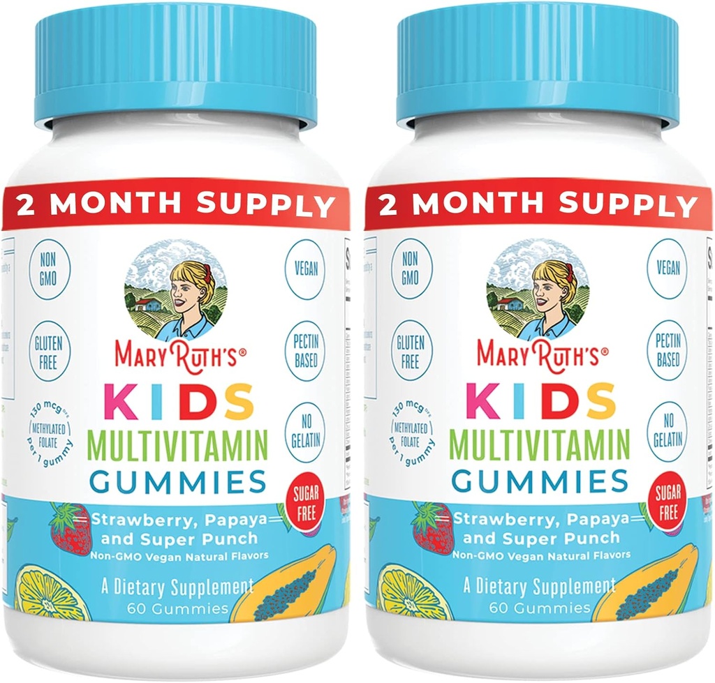 MaryRuth Organics Kids Multivitamin Gummies (en anglais seulement) 2 mois d'approvisionnement sans sucre (en anglais seulement) Enfants et tout-petits 2 ans et plus Vitamines essentielles C, D3, Zinc (en anglais seulement) 60 Comte (en anglais seulement) 2 Pack