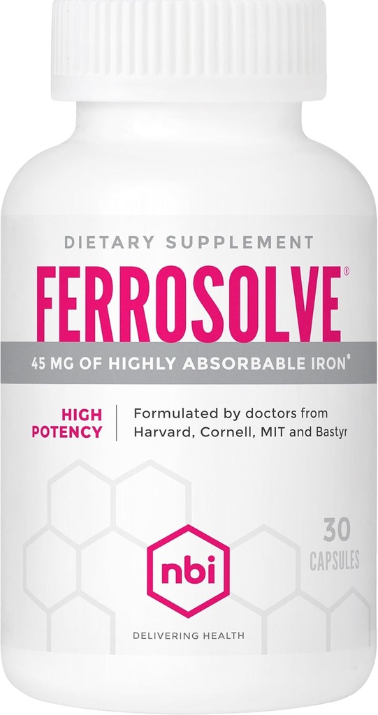 NBI FerroSolve, meilleur supplément de fer d'absorption 45 mg de haute puissance