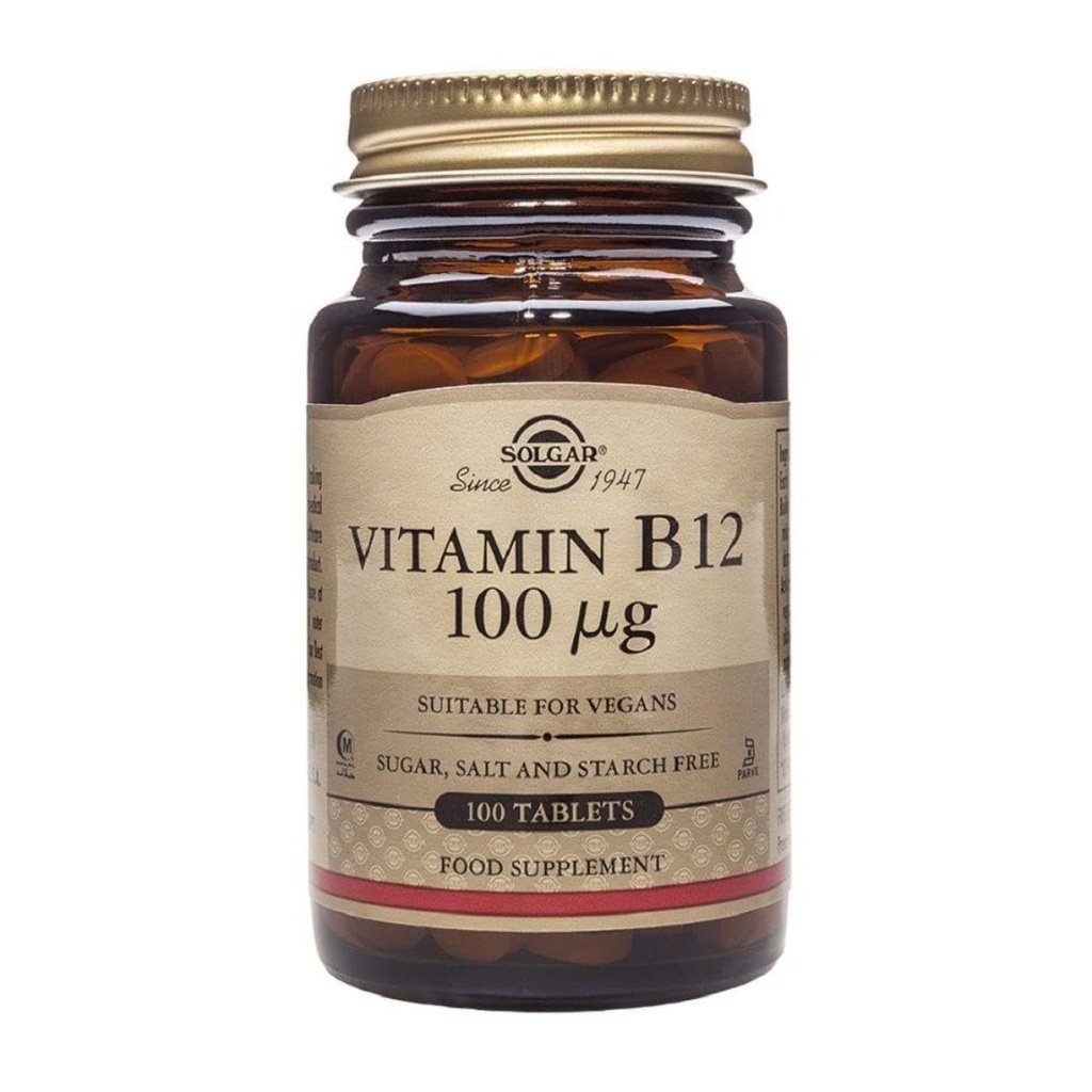 Solgar Vitamin B12 100 mcg - 100 Tabletten - Energie Metabolismus & Nervous System Support - Non-GMO, Vegan, Gluten & Dairy Free, Kosher, Halal - 100 Portionen