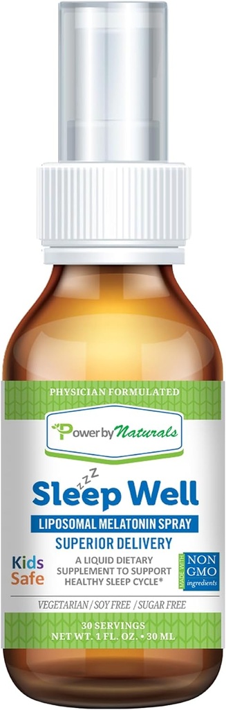 Power By Naturals - Sleep Well - Liposomal Melatonin Spray - 3 Milligramm Melatonin für Kinder und Erwachsene, 30 Servietten