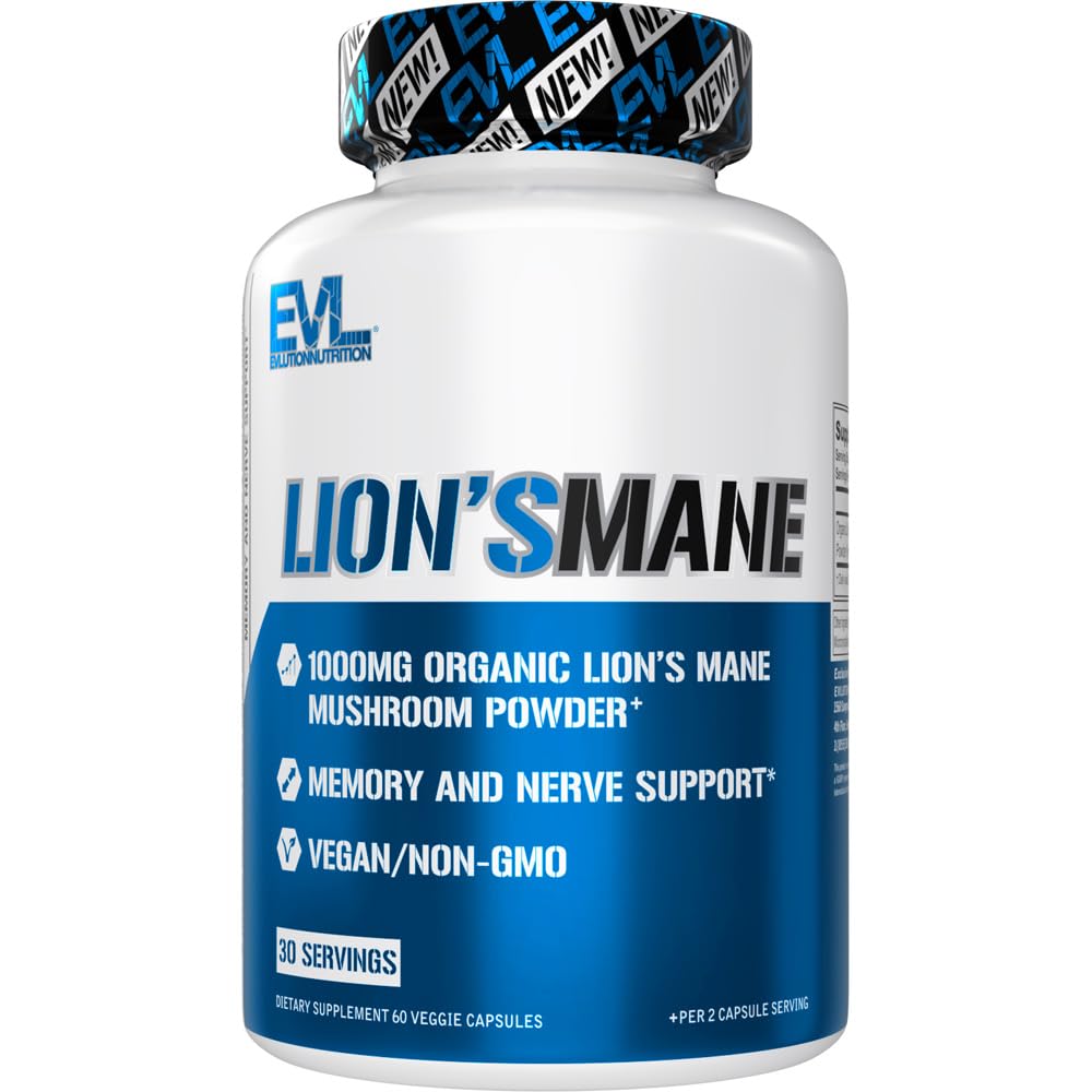 Evlution Organic Lion's Mane Mushroom Supplement - Lion's Mane Mushroom Capsules Nootropics Brain Support Supplement für Fokus Gedächtnis Klarheit und Immunität Unterstützung