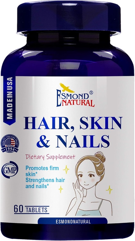 (8 Pack) Esmond Natural: Haar, Haut und Nägel (Promotes Firm Skin, Stärken Haar und Nägel), GMP, Natural Product Assn Certified, Made in USA - 480 Tabletten