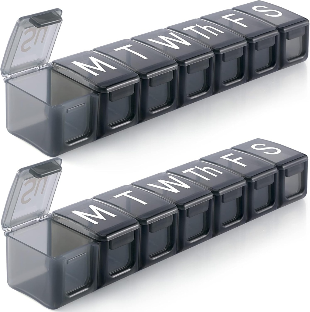 2 Pack Extra große wöchentliche Pille Organizer, BPA Kostenlose Pille Box 7 Tag mit XL Kompartment für Fischöle, Travel Friendly Medicine Organizer Pille für Vitamine, Ergänzungen