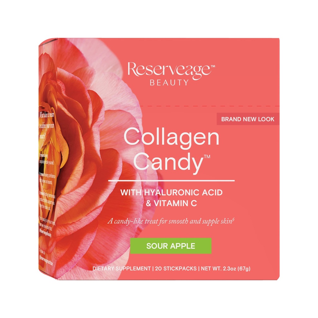 Riserve Nutrition Collagen Candy, Supplemento al collagene per la cura della pelle, Crescita dei capelli, Booster del collagene per la cura delle unghie, Supporta la produzione dell'elastina, Paleo e Keto, Mela acida, 2,3 once (20 Serve)
