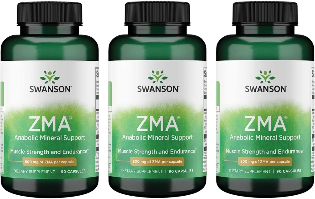 Swanson ZMA - Energia, Metabolismo e Recupero Muscolare Supporto per Uomini e Donne - Supporto Minerale Anabolizzante per Atleti Combinando Zinco e Magnesio con Vitamina B6 - (90 Capsule, 800mg Ogni) 3 Confezione