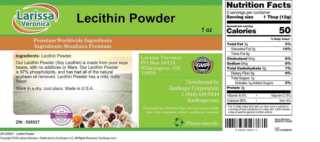 Larissa Veronica Lécithine en poudre (1 oz, ZIN: 526527) - 3 boîtes