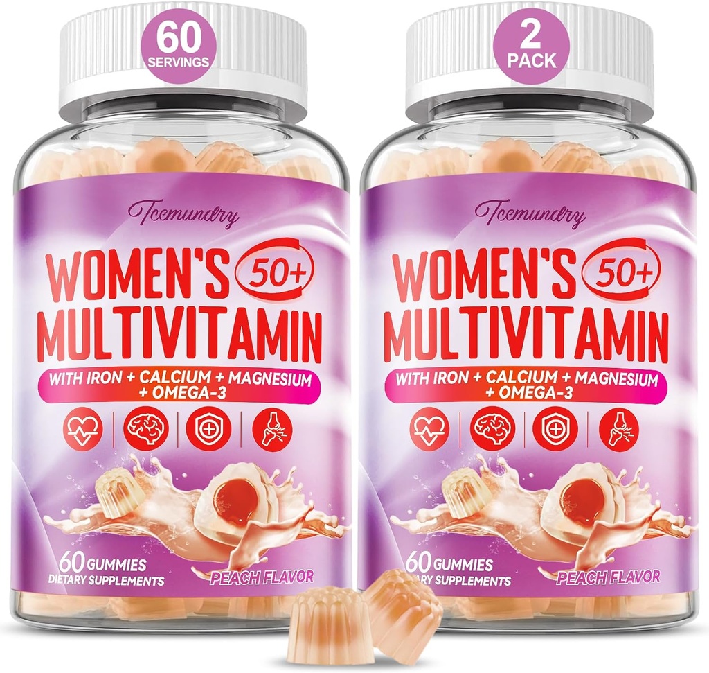 Multivitamin-Gummien für Frauen 50 Plus - mit Omega 3, Coenzym Q10, Eisen, Calcium, Zink, Vitamin A, C, D3, E, K2, B Complex, Folate - Multi Vitamine & Minerale für Energie, Schönheit, Immune, Zuckerfrei