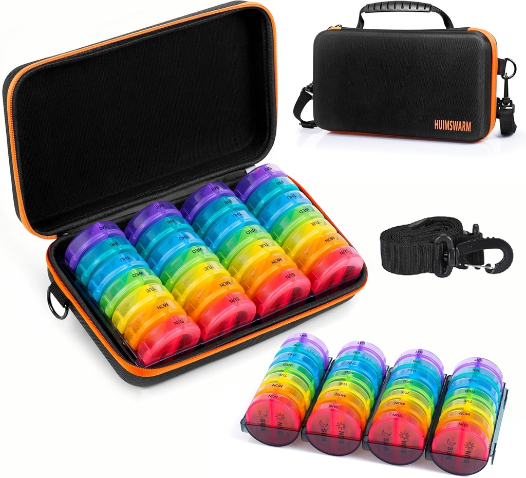 Monthly Pill Organizer 2 Times A Day,Pill Boxes and Organizer 2 Times A Day,7 Day,Monthly,Can DIY,with Protect Case,Pill Organizer 2 Times with Shoulder Strap .Comfortable Handle,BPA-Free.