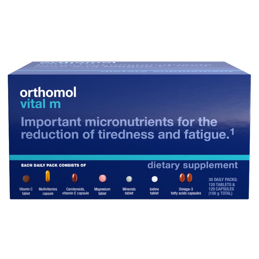 Orthomol Vital M Tablet Packets, Men's Multivitamin, 30-Day Supply, Vitamine A, B, C, D, E, K, Iodine, Omega-3