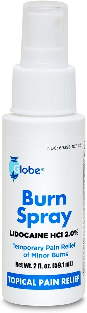 Globe Burn Spray, Lidocaine 2%. topische anästhetische Schmerzlinderung und Numbing 2 oz Sprühflasche