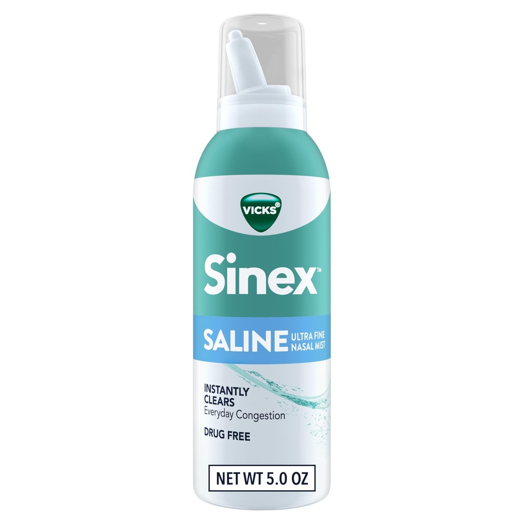 Vicks Sinex Saline Nasal Spray, Drug Free Ultra Fine Mist, Clear Everyday Sinus Congestion Fast, Clear Mucus aus einem kalten oder Allergie, Tägliche Verwendung 5.0 fl oz
