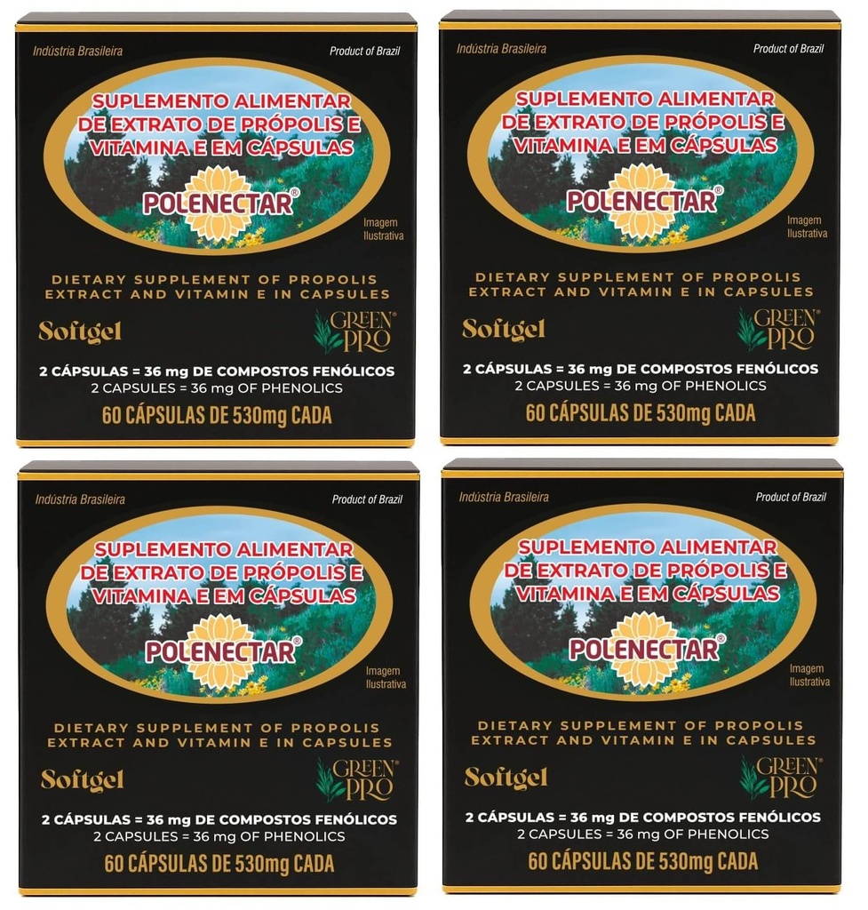4 Boxen von Polenectar Brasilien Green Bee Propolis 300 Milligramm (60 Softgels)