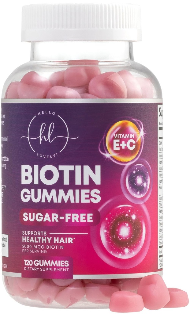 Vitamine di capelli Gummy con Biotin 5000 mcg - Supporto per la crescita dei capelli con Vitamine E & C per Thicker, Stronger & Beautiful Hair - Hair Skin e Nails Vitamin per le donne, Non OGM, Gluten Free - 120 Gummies
