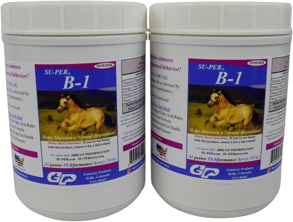 SU-PER B-1 cavallo calmante supplemento - Equine vitamina B-1 sostegno cavallo calmante polvere - Appetite Booster supplemento per cavalli - 2.5 sterline, (2 pacchetto)
