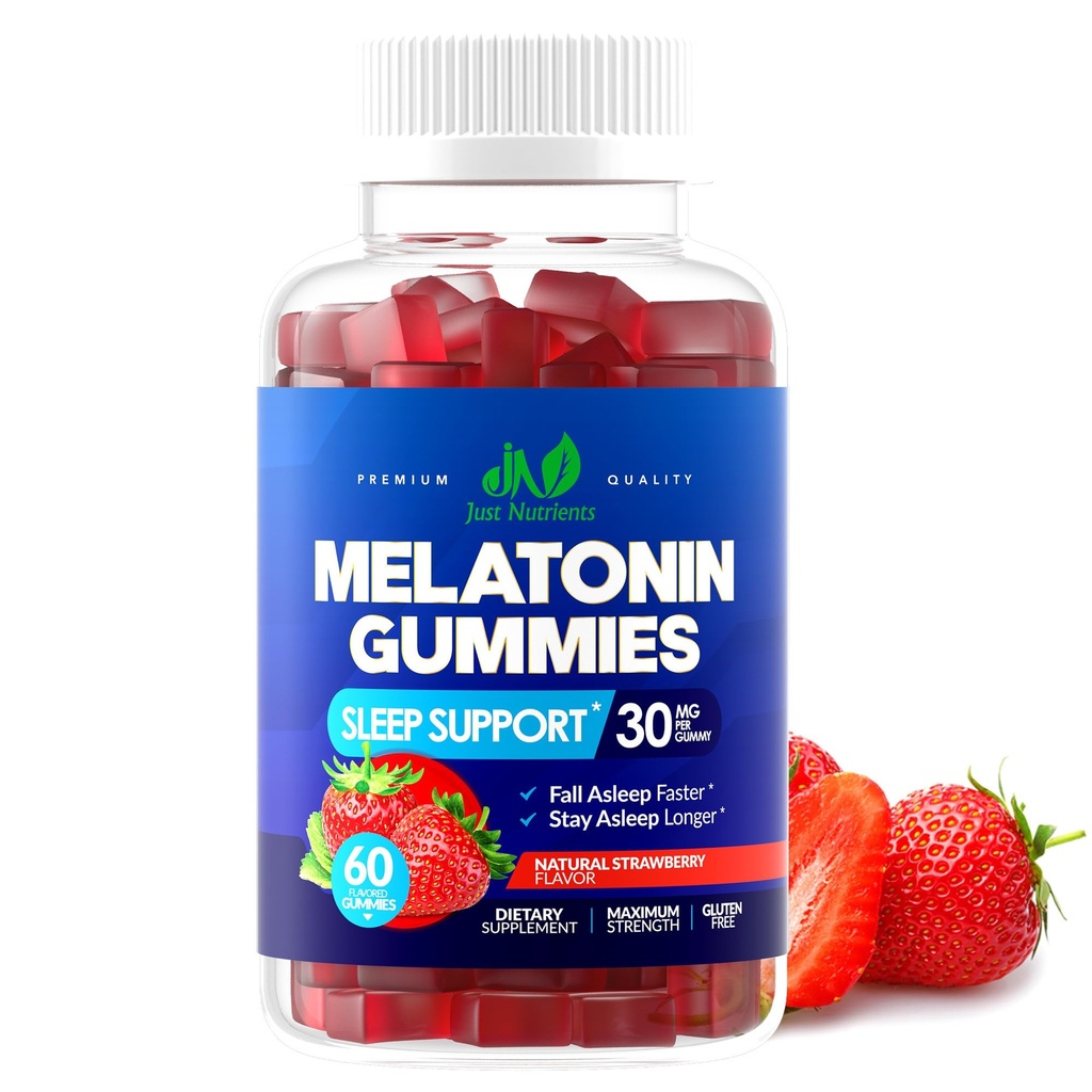 Melatonina 30mg Gummies per adulti (60 Serve) - Supporto massimo per il sonno con 30 mg di melatonina per pancia - senza glutine, senza zucchero, non OGM, 100% vegetariano, aroma di fragola - 60 Gummies