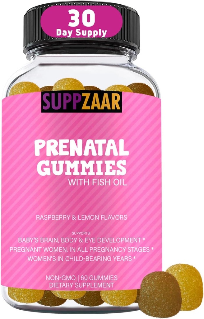 Prenatal Vitamin Gummies with DHA, Folic Acid, Fish Oil, Iodine, Biotin & Vitamin A C D E B6 B12 - Delicious Prenatal Vitamins to Support Womens Health and Wellness - 60 Gummies