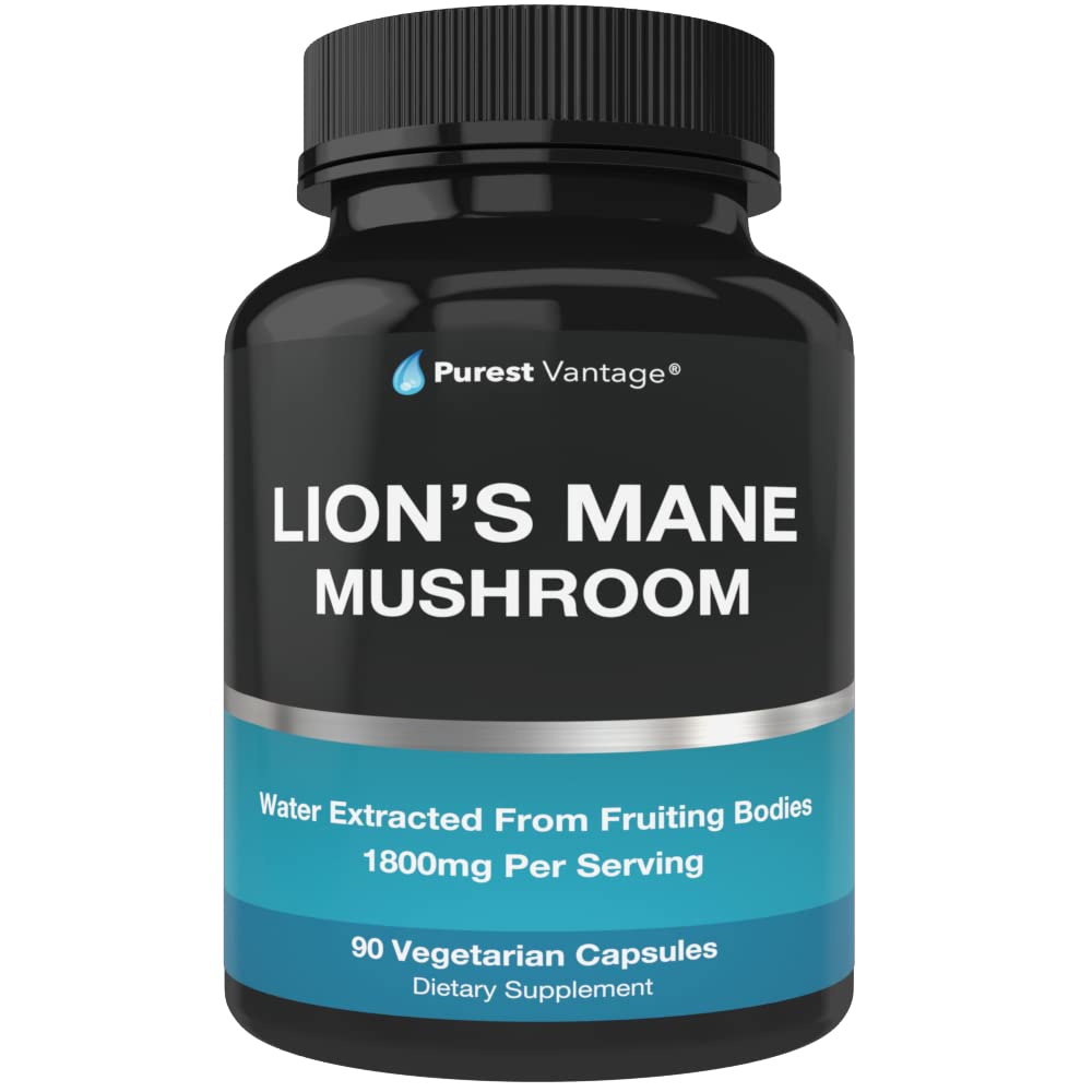 Bio Lions Mane Mushroom Capsules - 1800mg Lion's Mane Mushroom Supplement Grown in USA - Nootropic Brain Supplement und Immununterstützung - Lions Mane Extract Powder - 90 Veggie Caps