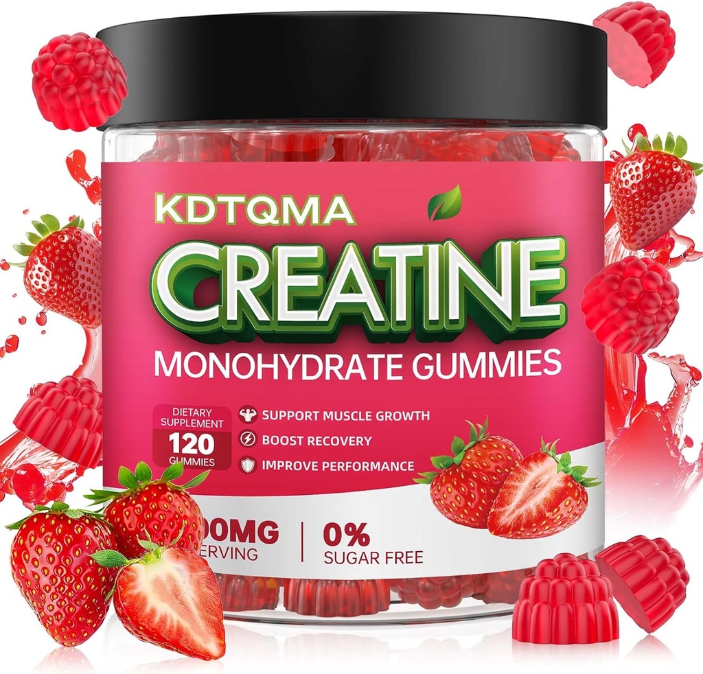 Creatina Monoidrato Gummies per Uomini & Donne 120 CT - 5600mg di Creatina Monoidrato per Serve, Creatina Masticabile Monoidrato per Supporto Muscolare & Energy Boost, Sugar Free, Vegan (Strawberry Flavor)