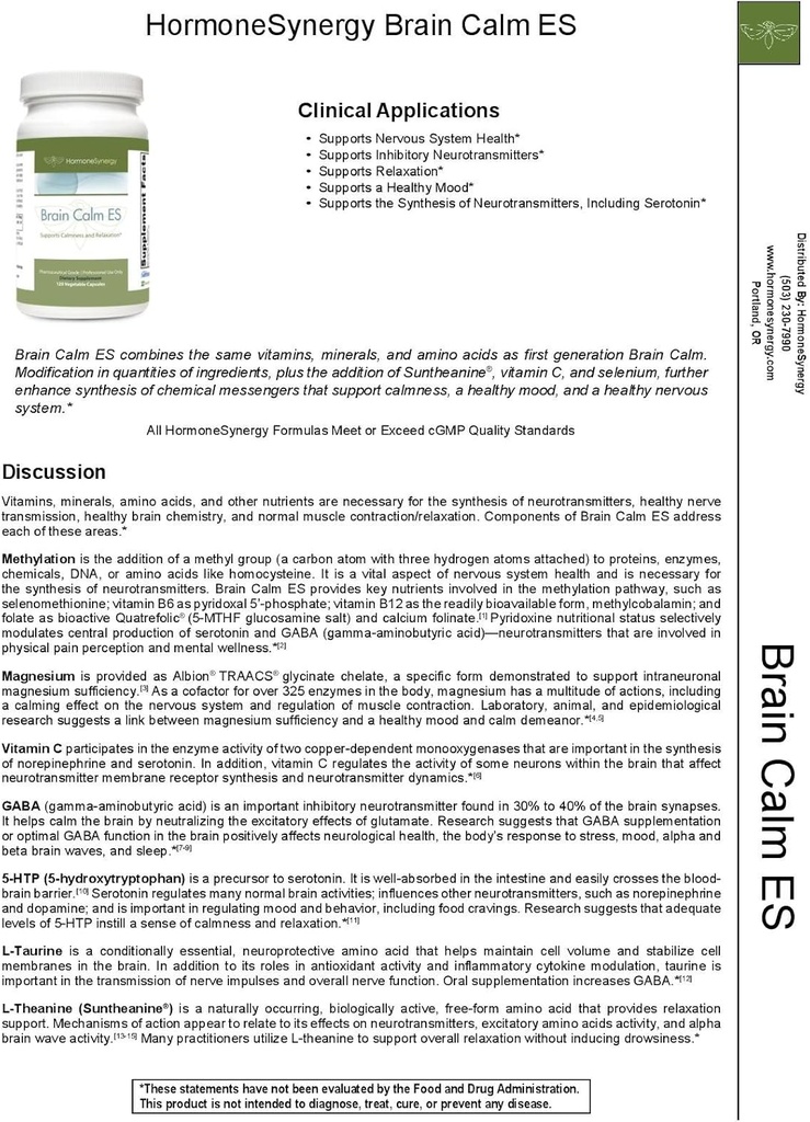 HormoneSynergy RetzlerRx® Brain Calm ES - Ultimative Unterstützung für Beruhigung und Entspannung - L-Theanin (Suntheanine®) - TRAACS® Albion® Chelatminerale - GABA - 5-HTP - L-Taurine - 120 V-Caps
