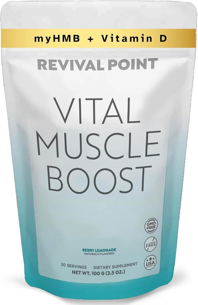 Vital Muscle Boost- Premium myHMB e vitamina D3 Supplemento per gli adulti – Polvere HMB brevettata 3000mg- per muscoli sani, energia e vibrante vita attiva- Supporta la sintesi proteica e resistenza