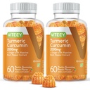 Gummies curcumine curcuma avec supplément de gingembre et de poivre noir, 2000mg, soutien immunitaire, santé de la peau saine et articulaire, végétalien, pectine, pour les adultes et les adolescents - Saveur de pêche à croquer(2paquet)
