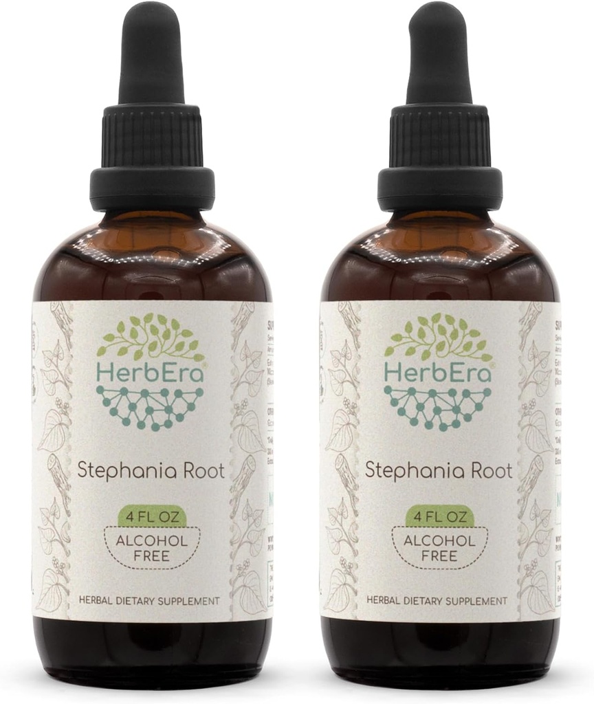 HerbEra Stephania Racine B120(2pcs) Extrait d'herbe sans alcool Teinture, gouttes liquides concentrées Racine Stéphania naturelle (Stéphania Tetrandra) Racine séchée (2x4 fl oz)