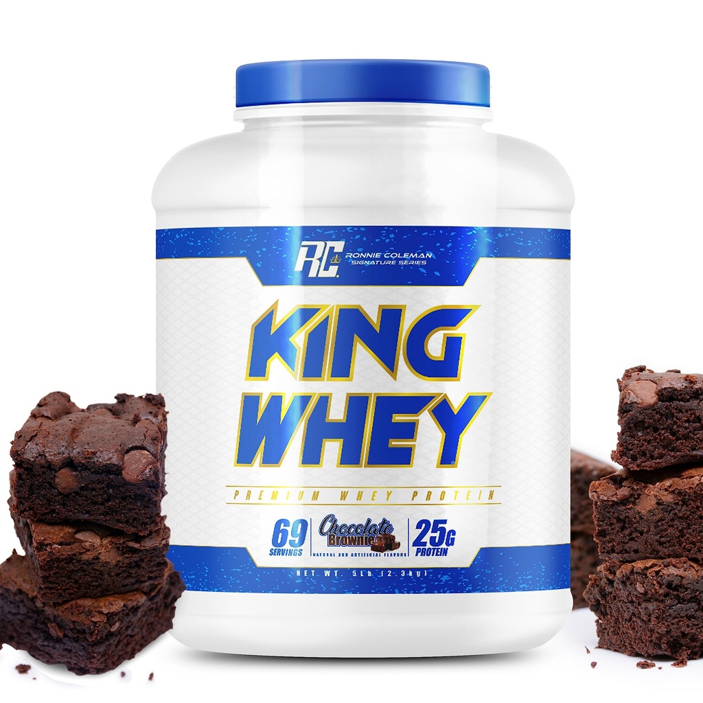 Ronnie Coleman Signature Series Whey Concentrate + Isolate Protein Powder, Pre Workout Shake Mix per il supporto muscolare magra, Low Sugar Supplement per le donne e gli uomini, Chocolate Brownie Flavor, 5 lbs