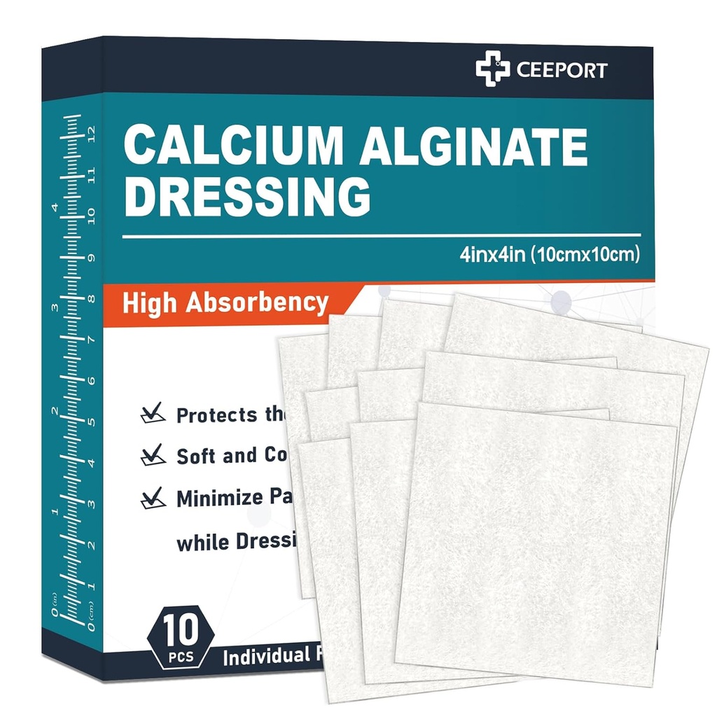 Kalzium Alginat Wound Dressing Pads, 4'' x 4'''' Patches [10 Individuelles Pack], High Absorbency Dressing, Soft Wound Care Produkte, Bequeme &amp; Sanfte und Non Stick Gauze Pads für Wound Care