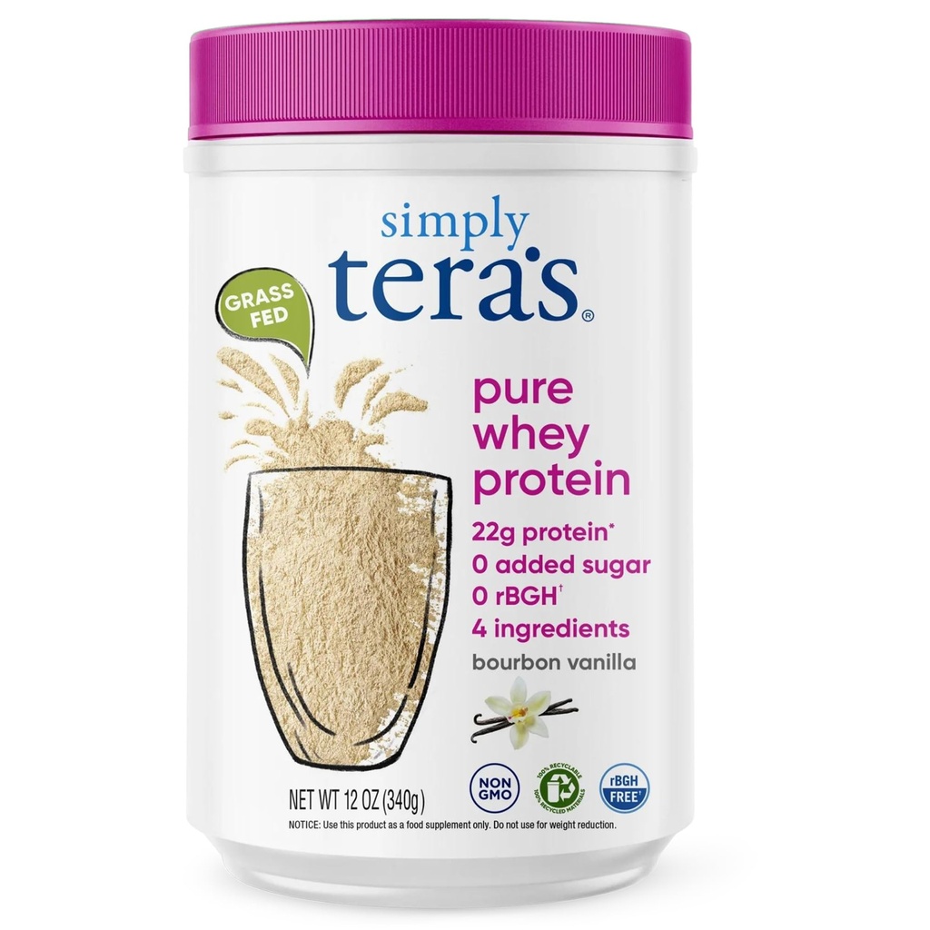 polvere pura di proteine del siero di tera - polvere di proteine del siero di Vanilla di erba, pulita, fatta senza dolcificanti artificiali, non OGM, Kosher, senza rBGH, senza soia - 12 Oz.