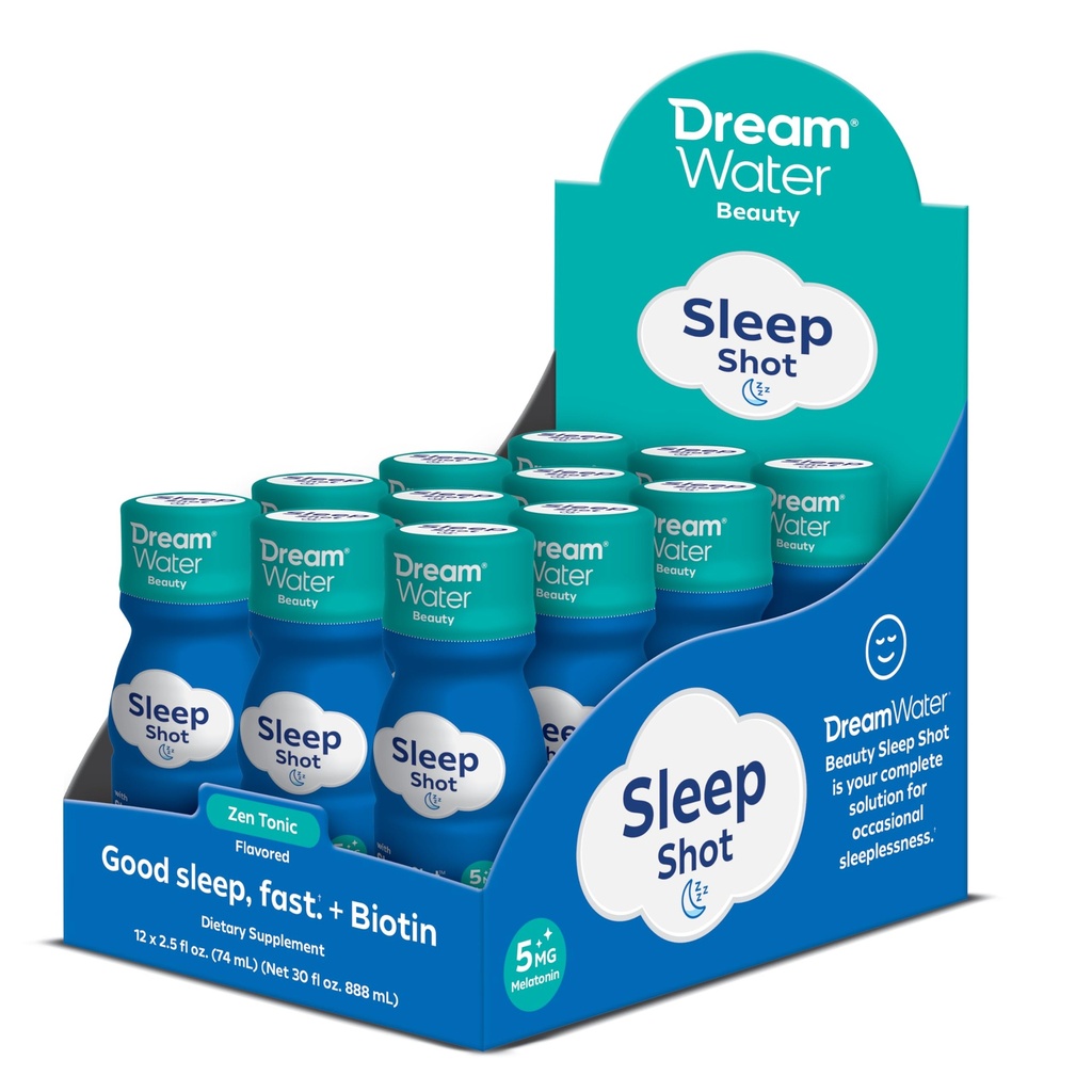 Sogno di bellezza dell'acqua di sonno supplemento di bevanda; Melatonin 5mg, GABA, 5-HTP, Plus Biotina per la pelle sana, capelli e unghie; 2.5 oz liquido sonno Shots, Zen Tonic 12-Count