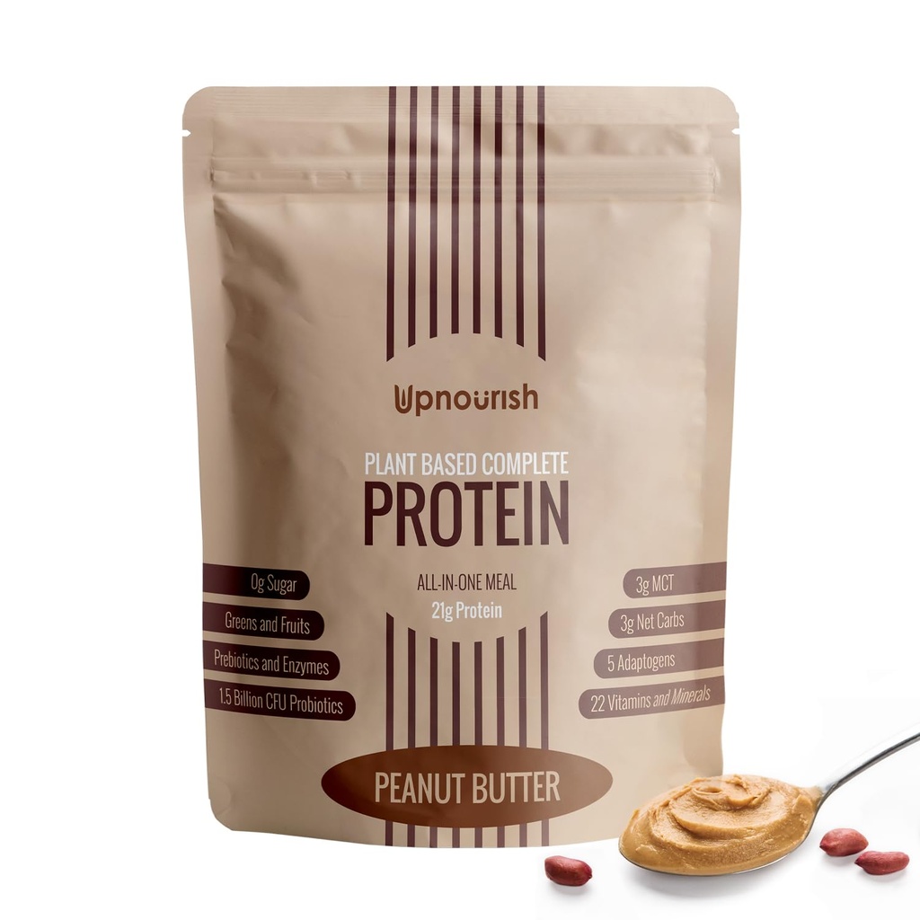 UpNourish Peanut Butter Vegan Protein Powder 54 Superfoods Powder,1.5 Billion CFU Probiotics 21g Pflanzenbasiertes Protein,No Sugar No Dairy No GMO Dairy Free,Meal Ersatz Shake Keto-Friendly Low-Carb Diät,15 Servierungen