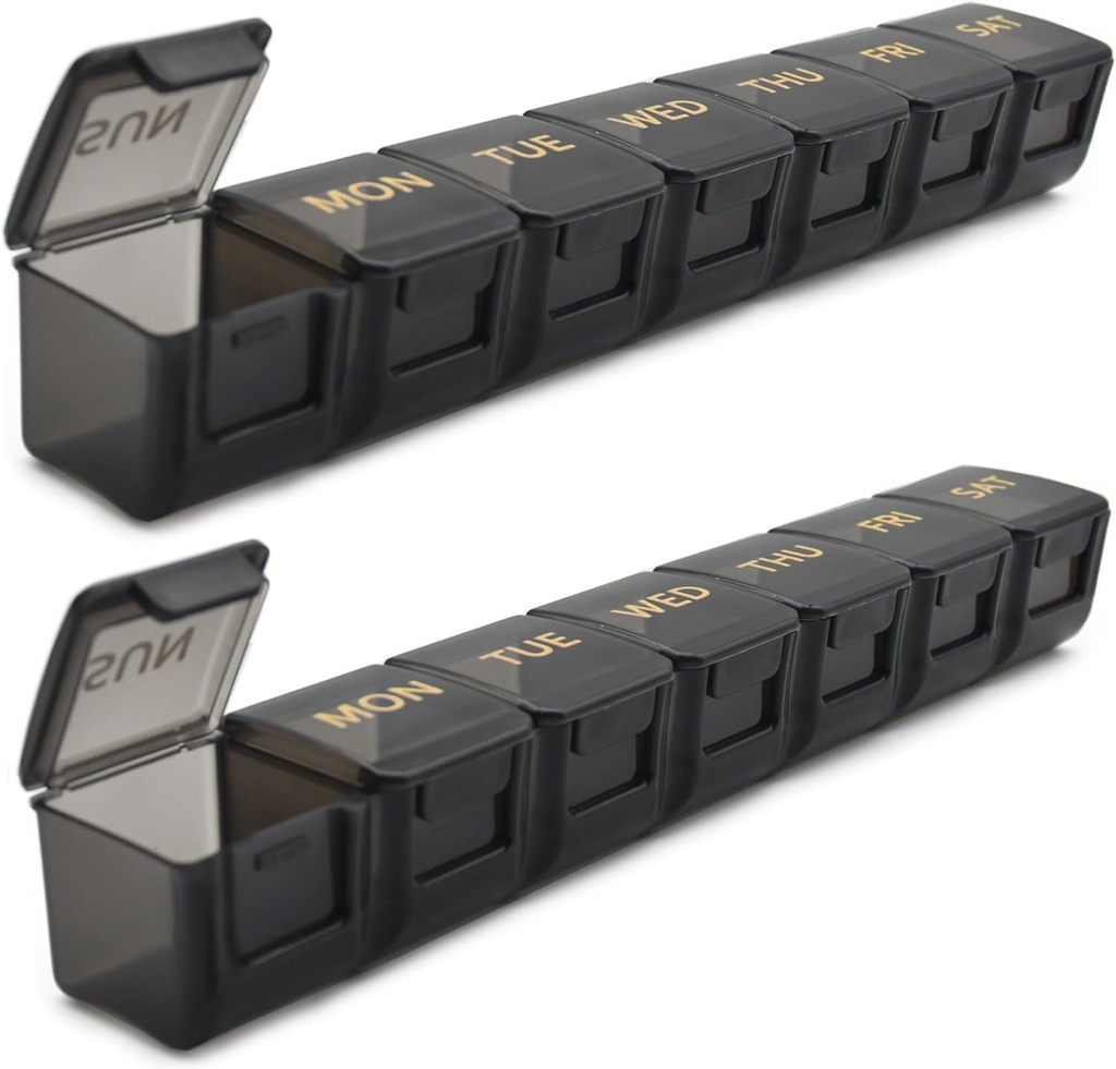 2 Pack Wöchentliche Pille Organizer, Große 7 Tage Pille Case, Tägliche Vitamin Case Medicine Box, AM/PM Pille Behälter für Medizin ergänzt Fischöl (Schwarz & Schwarz)