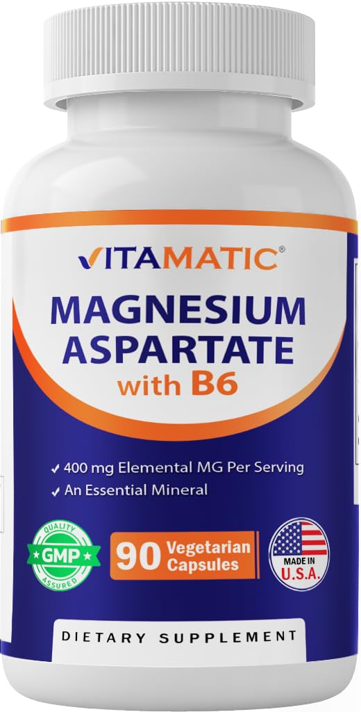 Aspartate de magnésium vitamatique 400mg par portion - 90 Capsules végétariennes - Ajout de B6 pour absorption maximale - Soutient la santé musculaire, articulaire et cardiovasculaire*