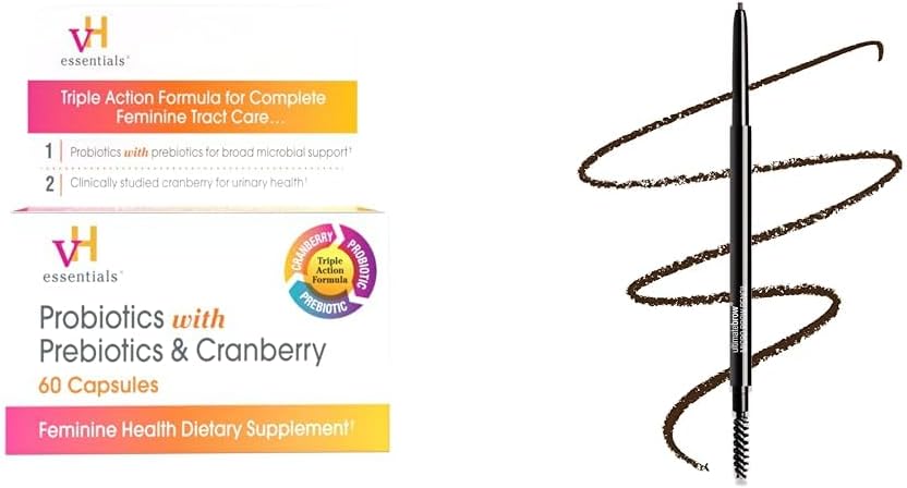 vH essentials Probiotics mit Präbiotika und Cranberry Feminine Health Supplement 60 Kapseln und nass n wild Ultimate Brow Micro Eyebrow Retractable Pencil Dark Brown Ultra Fine 1.5mm Tipp