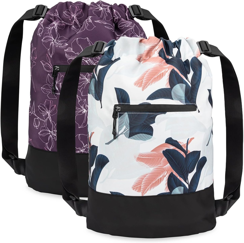 [2-Pack] Flex Cinch Drawstring Gym Tasche für Frauen mit Graphic Designs | Durable Lightweight Gym Cinch Bags | Toll für Gym Tasche, Reisen und Übernachten