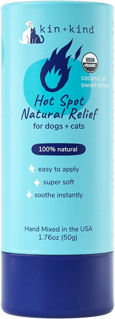 kin+kind Hot Spot Traitement pour les chiens et les chats- Démangeaison, peau Apaisante et Baume de guérison - Huile de noix de coco, cire d'abeille, huile de fenouil douce - Tous naturels - Fabriqués aux États-Unis